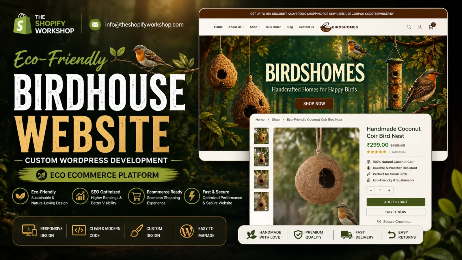 Eco-Friendly Birdhouse Website | Custom WooCommerce Development