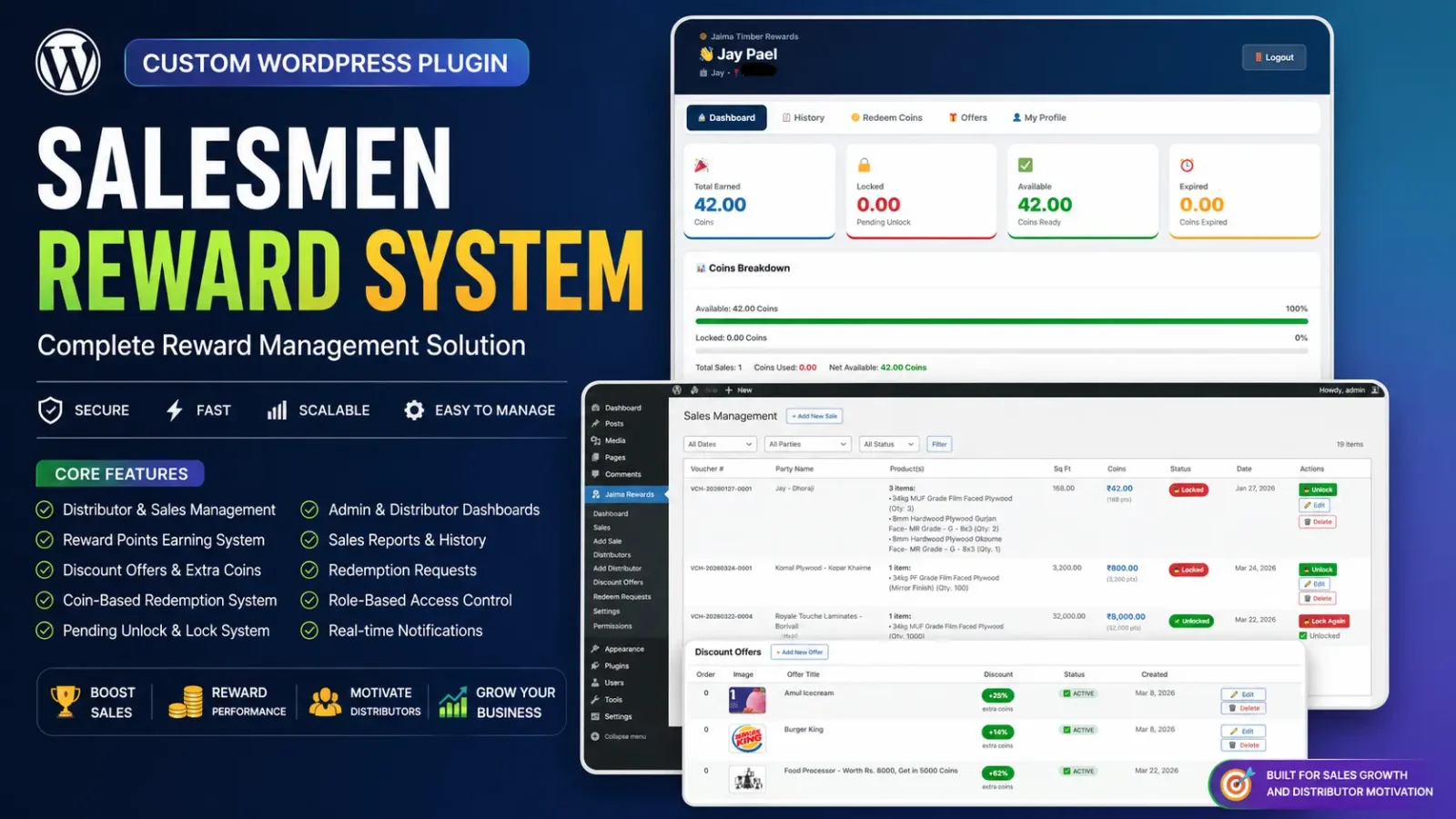 Custom WordPress Reward System Plugin for Distributor Sales & Loyalty Management