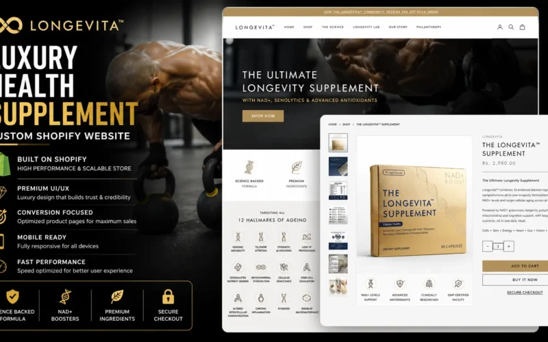 Luxury Health Supplement Shopify Website | Longevita eCommerce Development
