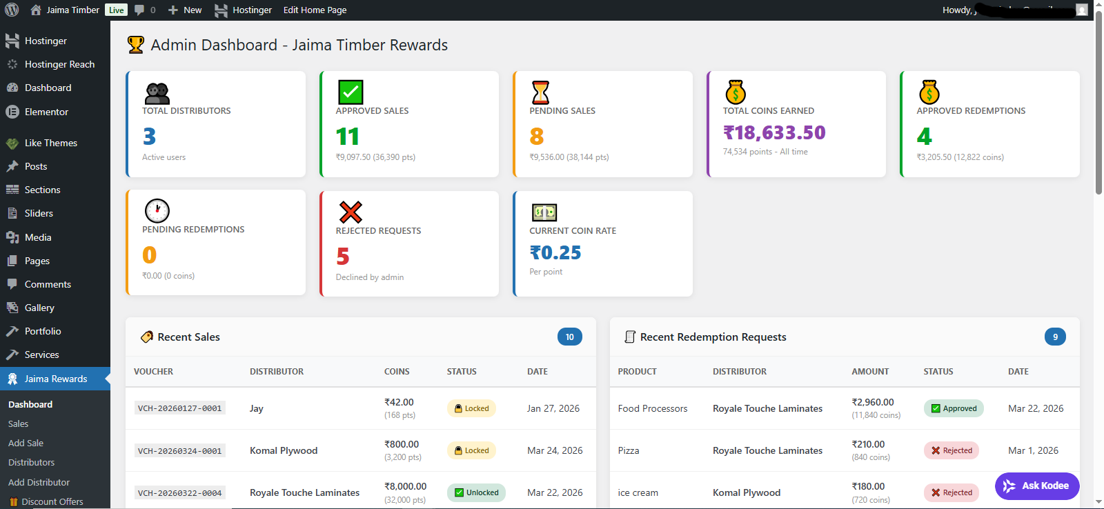 Custom WordPress Plugin For Salesmen Reward System