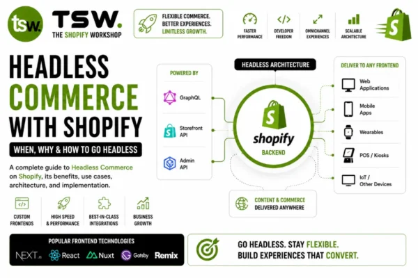 Headless commerce with Shopify showing headless architecture, Storefront API, custom frontends and scalable ecommerce experiences
