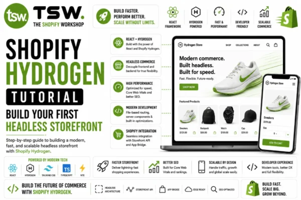 Shopify Hydrogen tutorial showing how to build a headless storefront using React, Shopify Hydrogen and modern ecommerce architecture