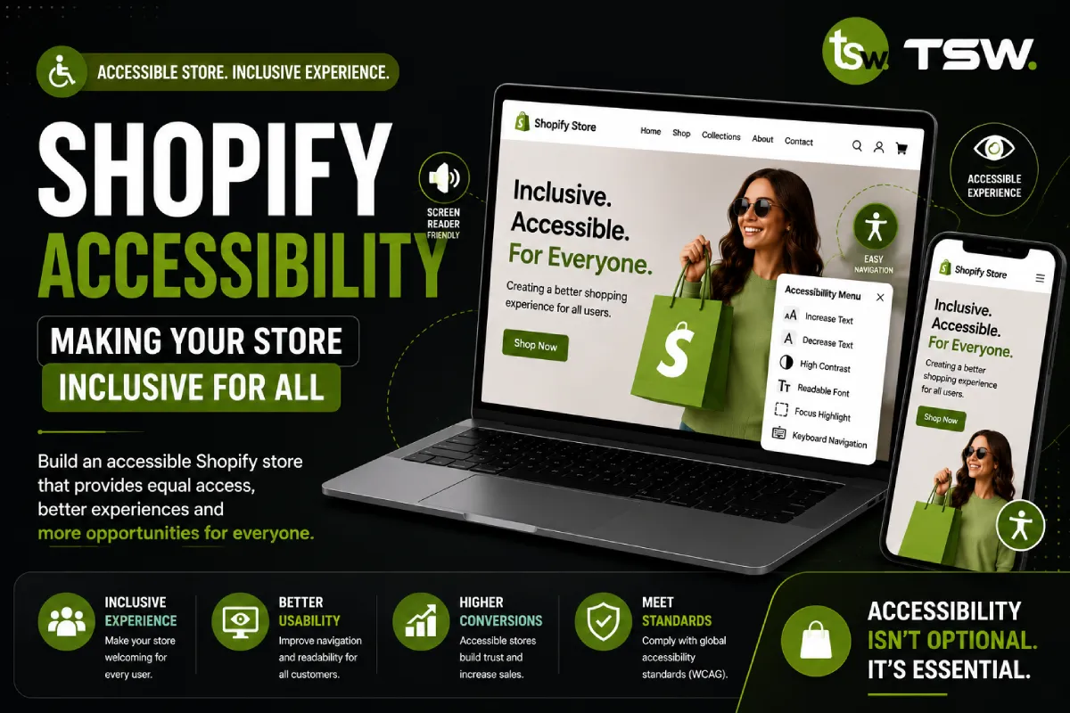 Shopify accessibility guide showing how to create an inclusive ecommerce store with accessible design and better user experiences