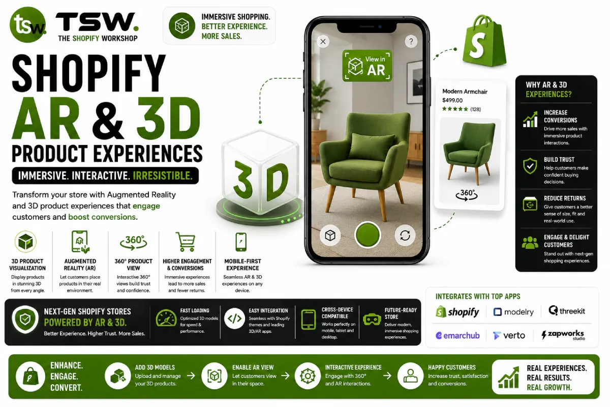 Shopify AR and 3D product experiences helping customers visualize products with augmented reality and interactive 3D views