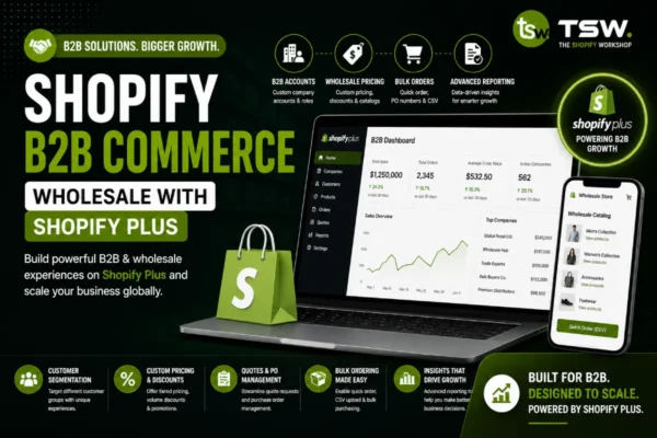 Shopify B2B commerce and wholesale store development using Shopify Plus with custom pricing, bulk orders, B2B accounts and advanced reporting
