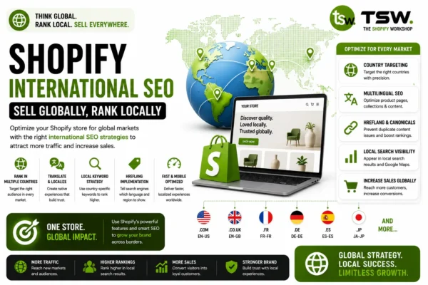 Shopify International SEO guide showing how to optimize ecommerce stores for global markets and local search rankings