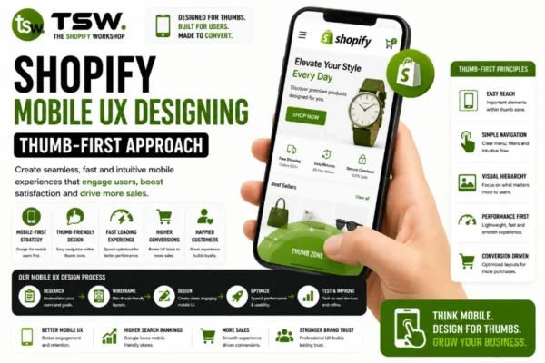 Shopify mobile UX design focused on thumb-first navigation, mobile usability and conversion optimization for ecommerce stores